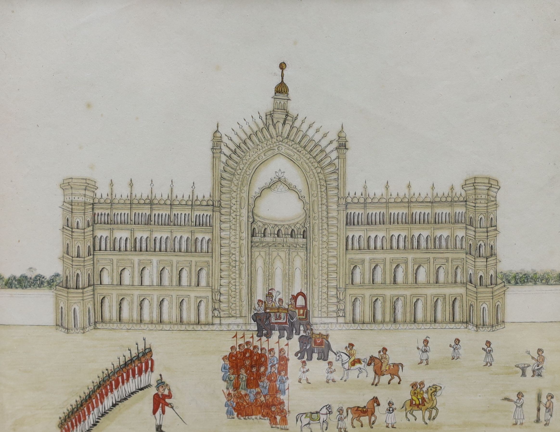 Indian School c.1900, four watercolours, Bride outside a palace and three further studies of palaces and temples, largest 16 x 21cm